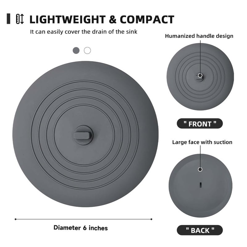 XIAOZHIHUI Tub Stopper 2PCS Bathtub Drain Stopper 6 inches Bathtub Tub Drain Cover Stopper Silicone Drain Plug Plug Kitchen Bathroom Hair Water Shower Stopper Large Bathroom Laundry Accessories (Grey/White) - Image 2